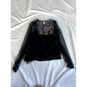 black with floral lace overlay zara top